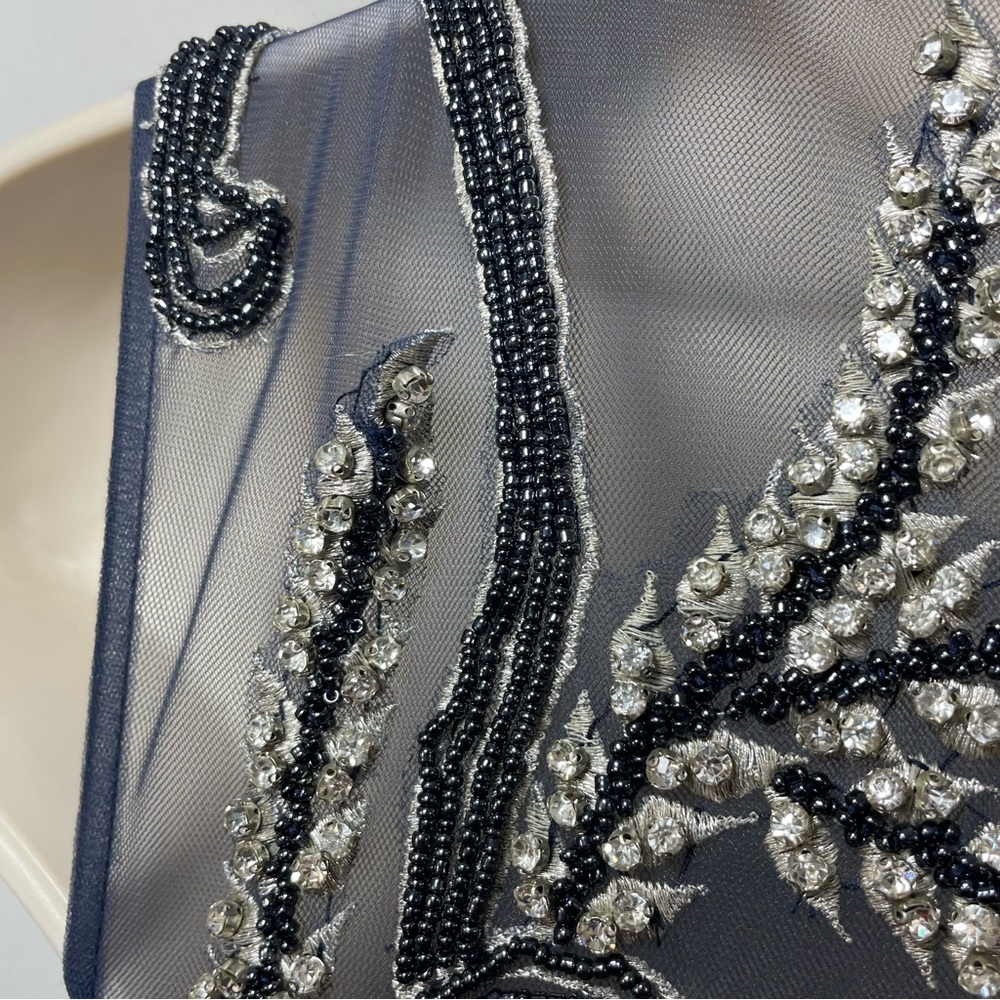 Jovani Ruched Evening gown Dress Embroidered Rhinestons size 00 pageant Blue - Picture 10 of 13